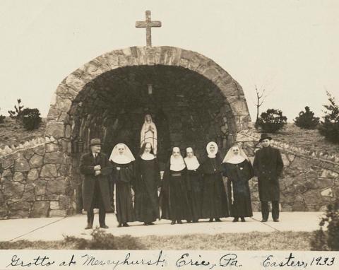 Sisters of Mercy in front of the Grotto on Easter in 1933