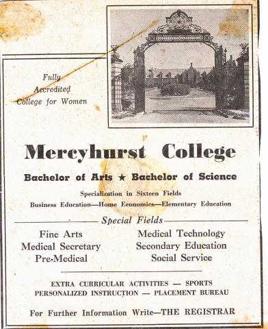 Mercyhurst University newspaper advertisement from 1950