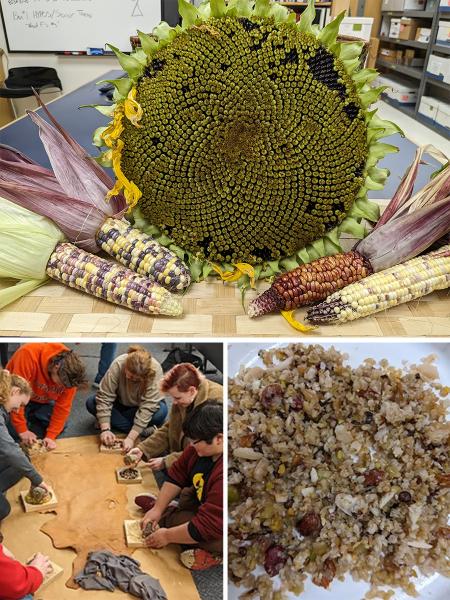 Student projects: Native foods grown in our campus’ “Three Sisters” garden and reconstructed 70,000-year-old Neanderthal meal